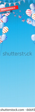 Banner the US independence day with a place under the text. With balloons, the color of the American flag. Vector illustration for your design. Against the sky.
