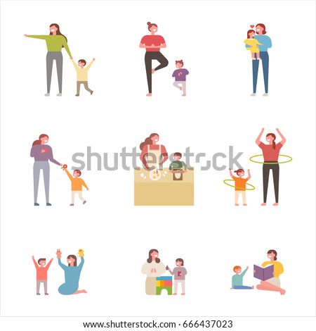 Mom and children various plays character vector illustration flat design
