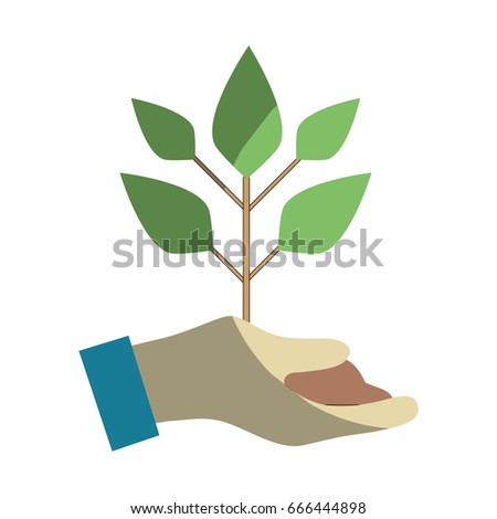 hand with plant with ground to planet conservation