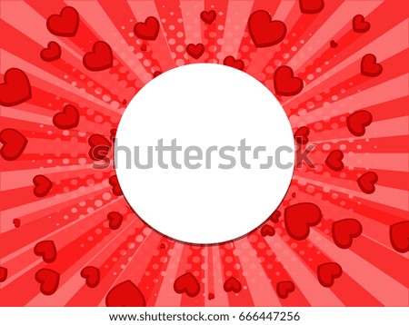 Red background with hearts pop art style vector illustration