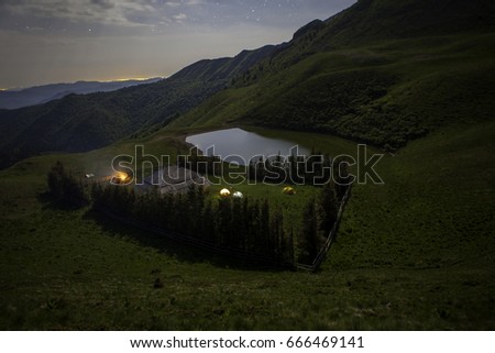 Mountain Lake In romania. Night scene. Timelapse. Lacul Vulturilor