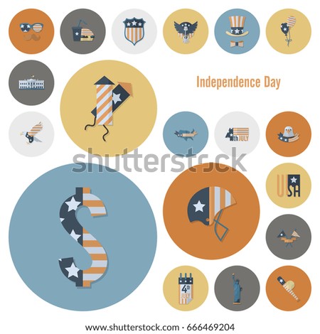 4th of July, Independence Day of the United States, Simple Flat Icons. Vector