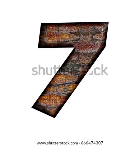 Rustic wood textured number seven 7 in a 3D illustration with a wooden hatch board natural brown style and basic bold font isolated on a white background with clipping path.