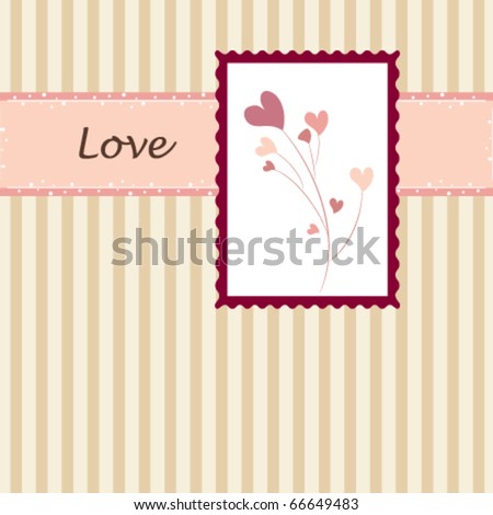 Vintage card decorated with hearts plant