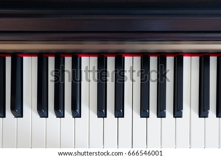 Piano keys, top view close-up