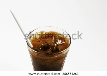 iced coffee on white background. Closeup