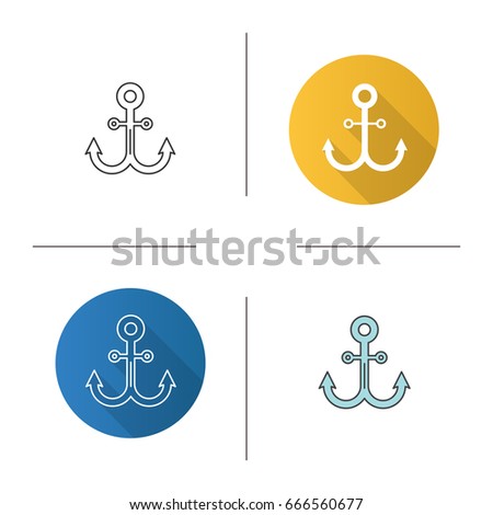Anchor icon. Flat design, linear and color styles. Isolated vector illustrations
