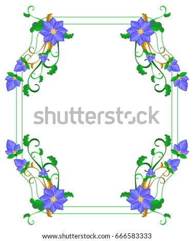 Decorative frame with abstract blue flowers. Vector clip art.