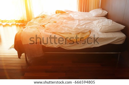 A Warm Bedroom In The Morning With The Sunlight Shining Through The Window Stock Photos And Images Avopix Com