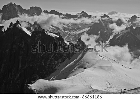 A view of Mont Blanc mountain range from Aiguille Du Midi in Chamonix - landscape orientation