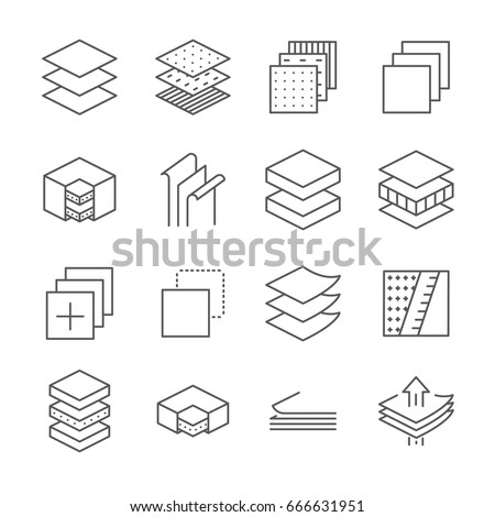 Set of layered material Related Vector Line Icons. Contains such icon as layers, coating, cover, thickness, stratum, sheet material Royalty-Free Stock Photo #666631951