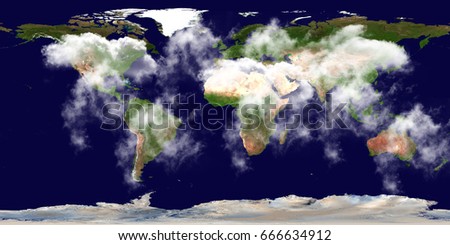 High resolution Earth continents clouds flat world map from space. Elements of this image furnished by NASA.