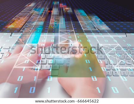 Close up of female blured hands typing on laptop keyboard 