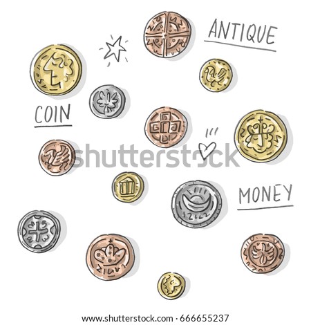Set illustration with antique money and lettering