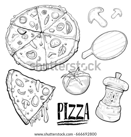 illustration of pizza drawing vector set