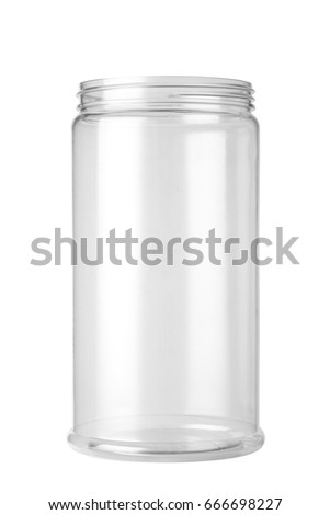 Empty plastic jar isolated on a white background