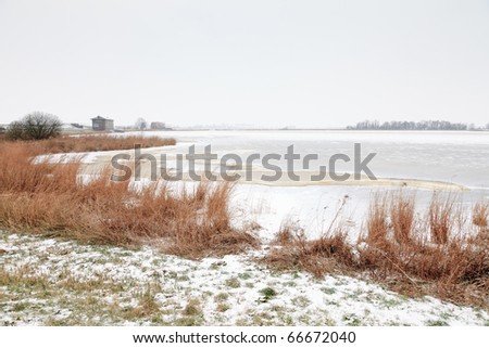 Winter landscape with frozen sea, Marken, the Netherlands