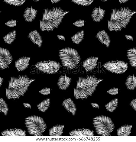 Seamless background pattern with palm leaves. Tropical plants silhouettes , vector illustration.