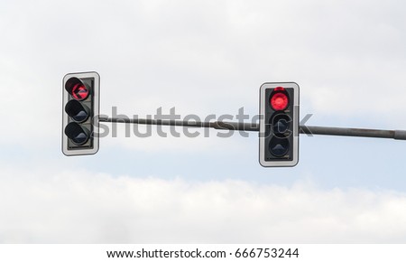 outdoor shot of a red overhead traffic control signal