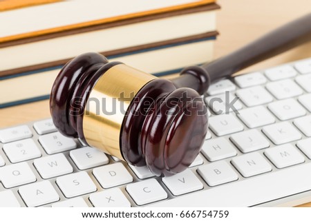 Wooden judge gavel and soundboard with keyboard