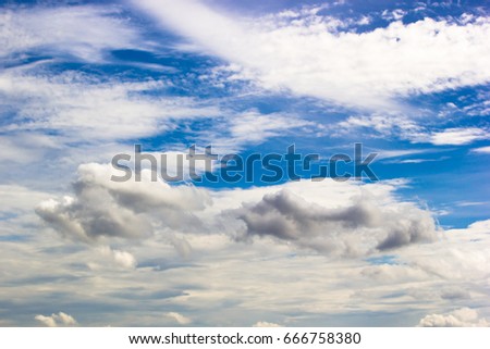 Fresh sky is bright blue and white clouds clean and soft On a nice day during the hot summer season. a copy space to put a message, Idea. The feeling of the weather is fresh, calm.