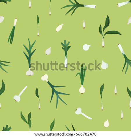 Garlic, leek and onion - vector background