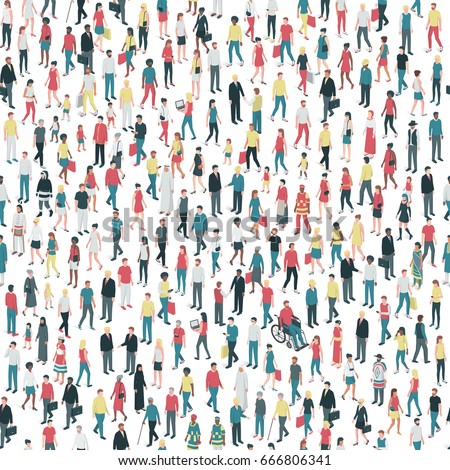 People of all ages and mixed ethnicity groups standing together, community and diversity concept, seamless pattern