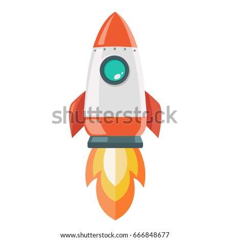 Rocket spaceship take off, isolated illustration,Vector illustration. Flat design.