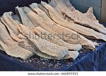 dried salted cod, fillets of fish preserved in salt