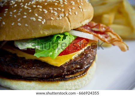 Classic cheese hamburger grilled beef and toasted bun