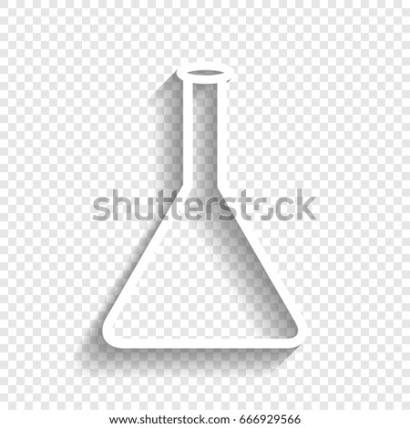Conical Flask sign. Laboratory glass sign. Vector. White icon with soft shadow on transparent background.