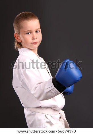 Taekwon-do boy in boxing gloves Royalty-Free Stock Photo #66694390