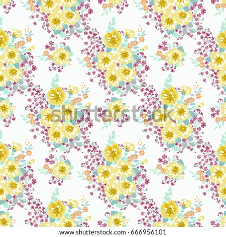 Seamless folk pattern in small cute wild flowers. Country style millefleurs. Floral meadow background for textile, wallpaper, pattern fills, covers, surface, print, gift wrap, scrapbooking, decoupage.