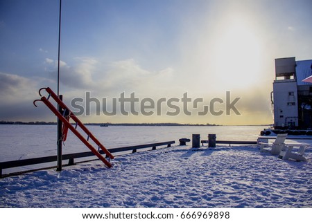 Sugar Beach dock in the winter, Toronto, Canada