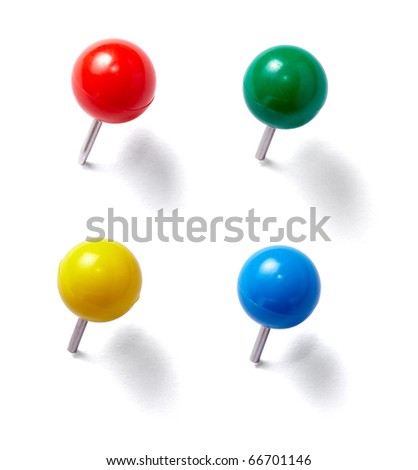collection of various pushpins on white background. each one is shot separately Royalty-Free Stock Photo #66701146