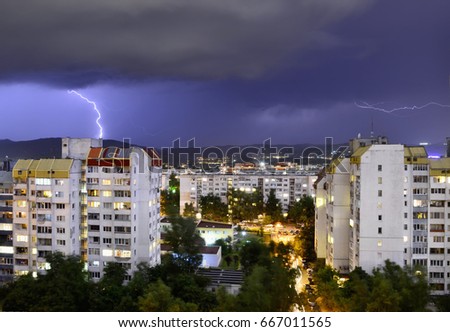 Summer lightning storm over Sofia, Bulgaria during the night