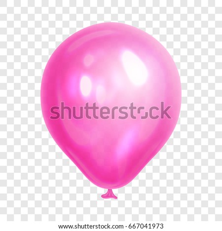 Realistic pink balloon, isolated on transparent background. Balloon for girl birthday party, celebration, festival. Bright glossy balloon. Holiday vector Illustration