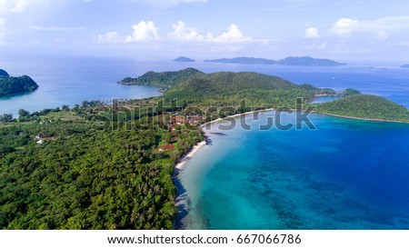 Bird's eye view of Koh Mak or Mak island , Trat, Thailand (Photo from Drone) Royalty-Free Stock Photo #667066786