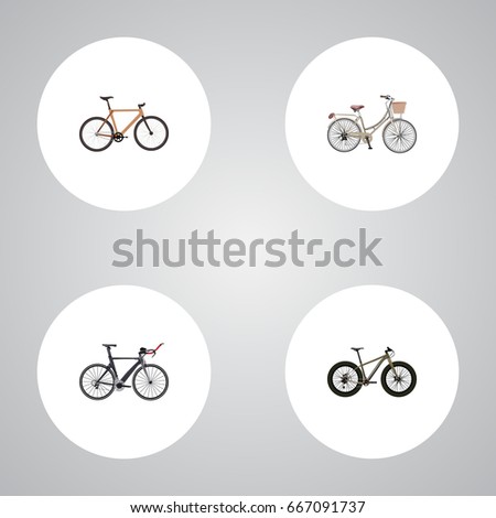 Realistic Timbered, Bmx, Competition Bicycle And Other Vector Elements. Set Of Bike Realistic Symbols Also Includes Bicycle, Bike, Timbered Objects.