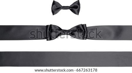 Set of black gift bow and satin ribbons isolated on white