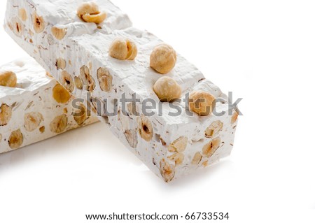 hazelnuts nougat isolated on white