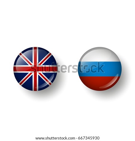 Languages English and Russian. In the form of balls with a shadow. Vector