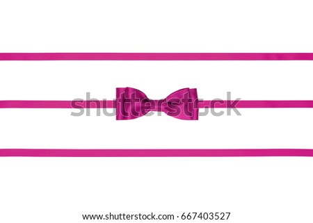 Pink bow with three horizontal satin ribbons on white background