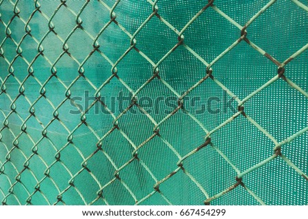 Green net in tennis court.

