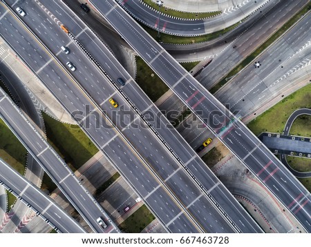 Beautiful road traffic car aerial top view Thailand highway