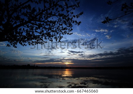 Beautiful sunset reflected in the lake