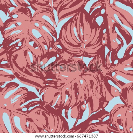 Vector seamless pattern with monstera leaves. Tropical background. Modern exotic jungle seamless pattern in vector