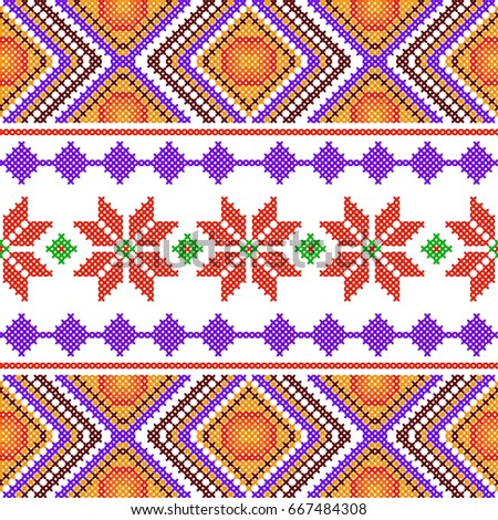 illustration of Cross Stitch Embroidery Floral design for seamless pattern texture