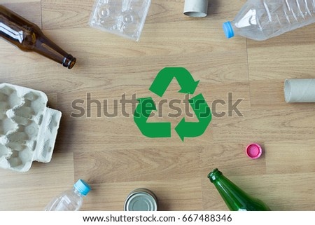 Recyclable garbage consisting  glass Savings plastic Plastic Environment Reduce Junk