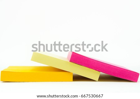 Color note paper put on white background